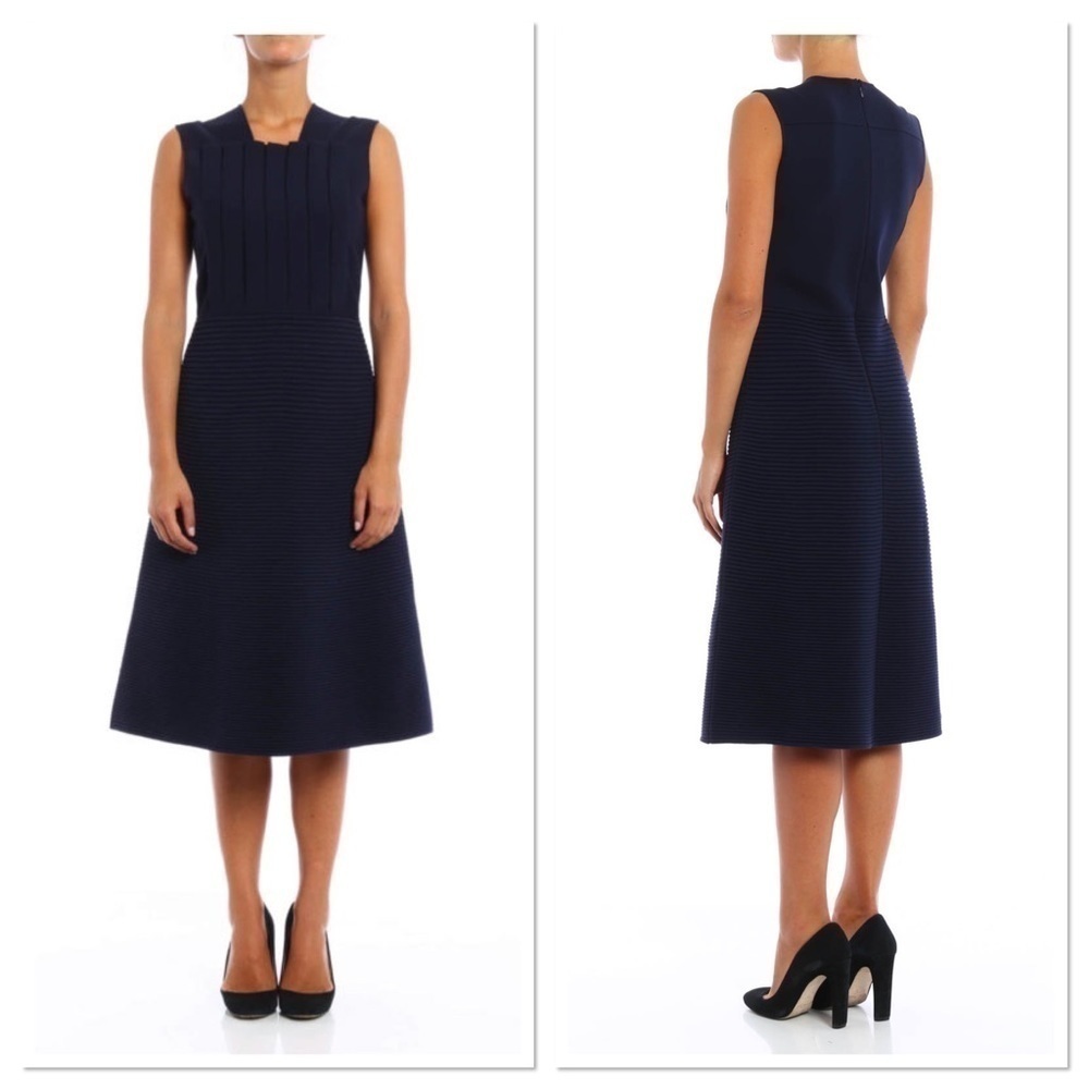 GIORGIO ARMANI SQUARE NECK PLEATED SLEEVELESS WOOL DRESS